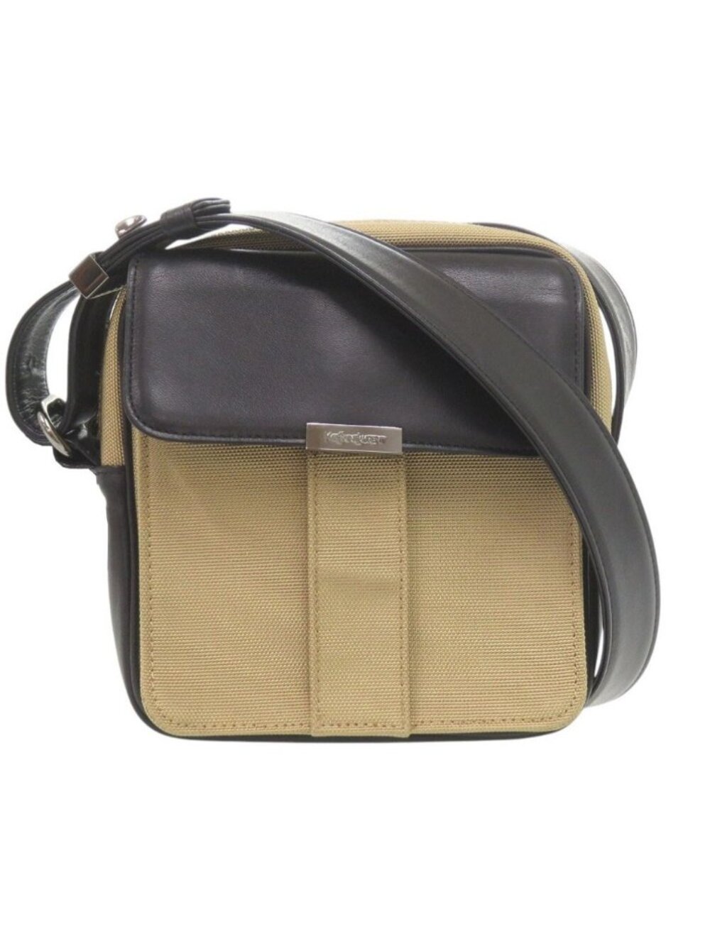 Saint Laurent Canvas Leather Beige Black Shoulder Bag
